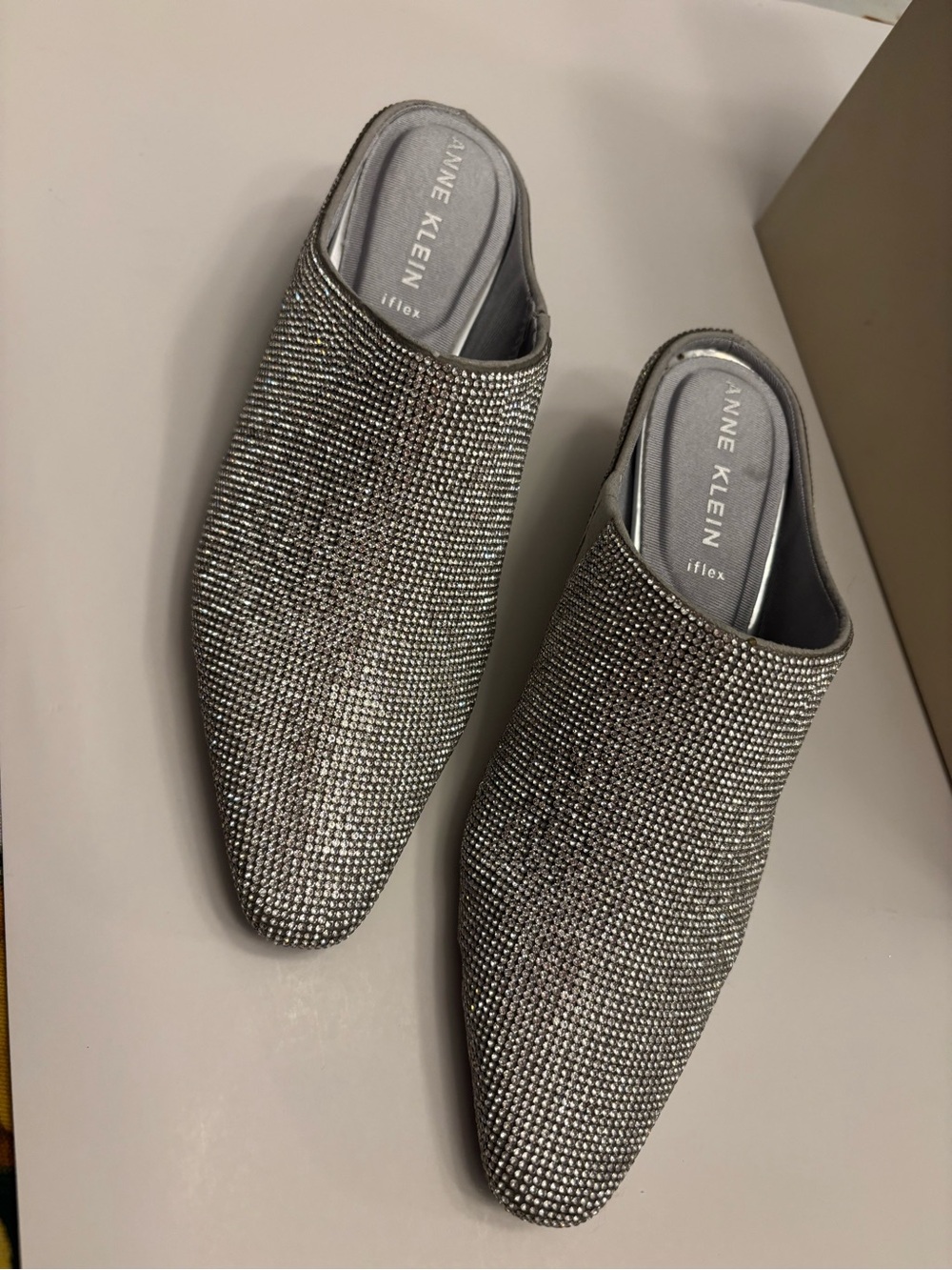 Embellished Slip-On Mule in Silver